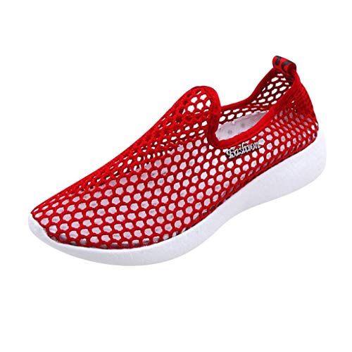 Turnschuhe Frauen Hollow Out Mesh Atmungsaktive Sommer Weiche Bequeme Slip On Schuhe (37,Rot) von Yowablo