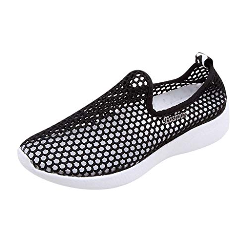 Turnschuhe Frauen Hollow Out Mesh Atmungsaktive Sommer Weiche Bequeme Slip On Schuhe (39,Schwarz) von Yowablo