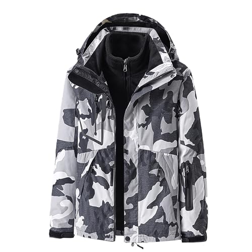 Winterlaufjacken Herren Herren Herbst und Winter, einfarbig, kontrastierend, Patchwork, verdicktes Fleece, wind- und regendicht, Kapuzenmantel, atmungsaktive Outdoor-Regenjacke (Camouflage, XXXXL) von Yowablo