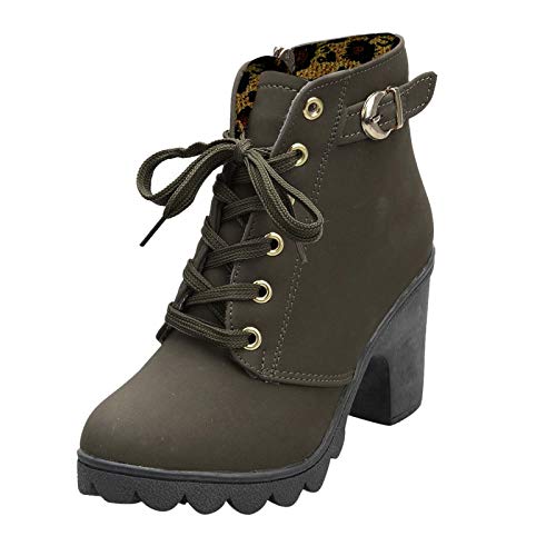 Yowablo Winterschuhe Damen Winterstiefel Damen Schneestiefel Damen Winterboots Damen Stiefel Damenmode High Heel Lace Up Knöchel Schnalle Plateauschuhe (40,armeegrün) von Yowablo