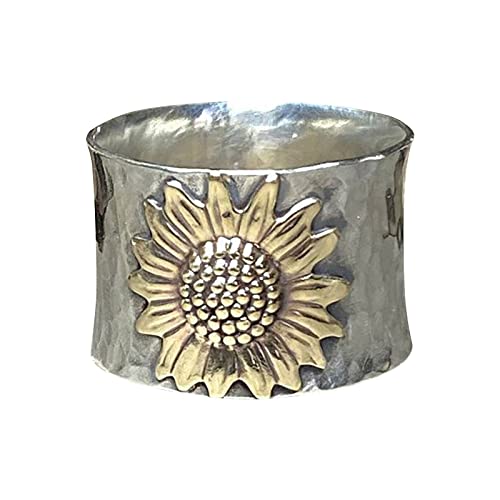 Yowablo 18k Vintage Damen Ring Zwei Geschenk graviert Verlobungsring Ton Sonnenblume Ringe Ringe G黵tel von Yowablo