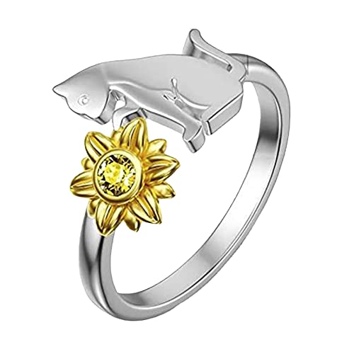 Yowablo Blumengeschenk Personalisierter Ring Ring Ring Süßes Mädchen Niedliche Katze Sonne Ringe Ringe Mit Verschluss von Yowablo