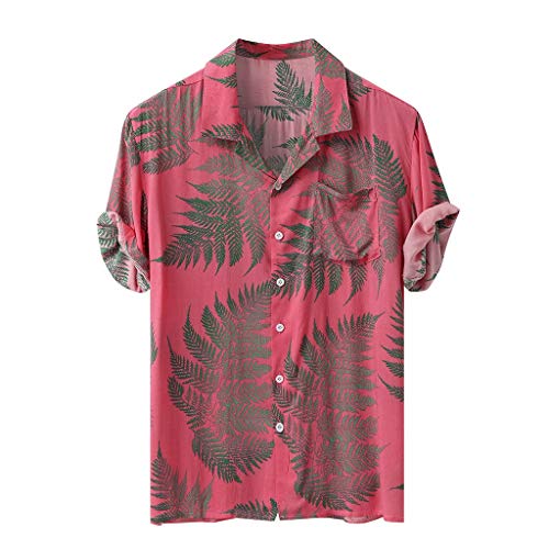 Yowablo Bluse Hemd top Kurzarmhemd Hemd Bluse Männer Bunte Sommer Kurzarm Lose Knöpfe Hawaiian Casual (XXL,2Rosa) von Yowablo