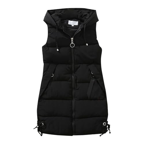 Yowablo Bonprix Damenweste, ärmellos, mittellang, wattierte Jacke mit Kapuze für Herbst und Winter Taucheranzug Damen Kurz (Black, L) von Yowablo