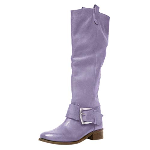 Yowablo Boots Weitschaftstiefel Stiefel Stiefel Frauen Mode Kniehohe Reitstiefel Dicke Absätze Lederschuhe (40,Lila) von Yowablo
