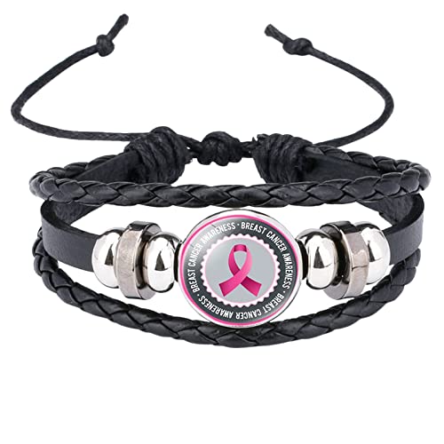 Yowablo Brustkrebs-Bewusstsein Nette Pflege rund um die Brust Zubehör Handgemachtes Lederarmband Frauen Armbänder Damen Magnetverschluss von Yowablo