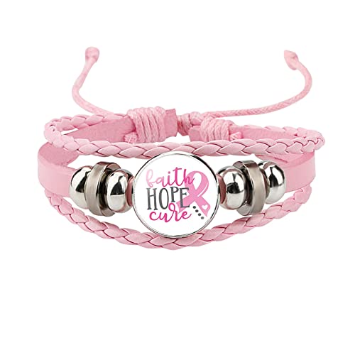 Yowablo Brustkrebs-Bewusstsein Nette Pflege rund um die Brust Zubehör Handgemachtes Lederarmband Frauen Armbänder Damen Magnetverschluss von Yowablo