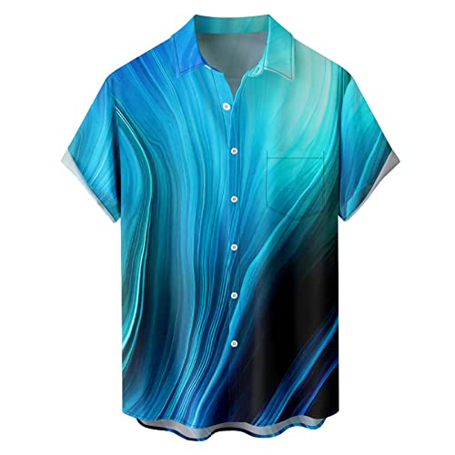 Yowablo Chemise Hawaienne Manches Courtes Été Cool et Mince col Respirant Suspendu Chemise en Coton dégradé Teint Homme (3XL,C-Himmelblau) von Yowablo