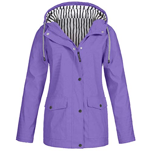 Yowablo Damen Bequem Mantel Lässig Mode Jacke Frauen Feste Regenjacke im Freien Plus wasserdichter mit Kapuze Regenmantel Winddicht (L,4- Lila) von Yowablo