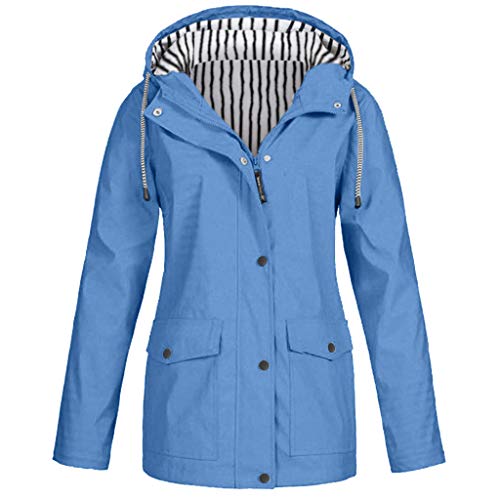 Yowablo Damen Bequem Mantel Lässig Mode Jacke Frauen Feste Regenjacke im Freien Plus wasserdichter mit Kapuze Regenmantel Winddicht (XXL,4- Hellblau) von Yowablo