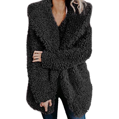 Yowablo Damen Cardigan Strickjacke Warme künstliche Wollmantel Jacke Revers Winter Oberbekleidung (S,Schwarz) von Yowablo