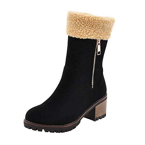 Yowablo Damen Kurzschaft Boots Winterschuhe Flock Warme Stiefel Schneeschuhe Kurze Stiefel (41 EU,Schwarz) von Yowablo