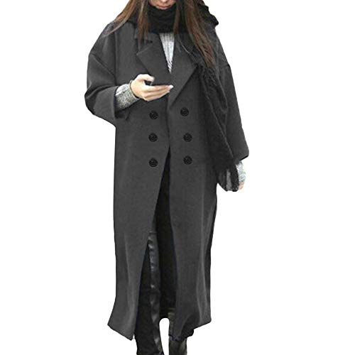 Yowablo Damen Mantel Winter Revers Wollmantel Trench Jacket Long Overcoat Outwear (L,Grau) von Yowablo