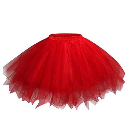 Yowablo Damen Petticoat 50er Jahre Retro Tutu Tüllrock Normale und Große Größen (XXL,1Rot) von Yowablo