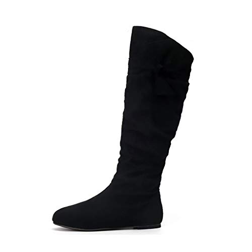 Yowablo Damen Stiefel Volltonfarbe Schleife über dem Knie Lange Stiefel Flache Schuhe (41 EU,Schwarz) von Yowablo