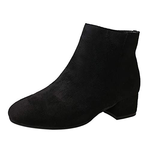 Yowablo Damen Stiefel Winterstiefel Flock Ankle Round Toe Party Western Stoffstiefel (38 EU,Schwarz) von Yowablo