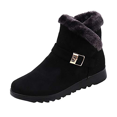 Yowablo Damen Stiefeletten Schlupfstiefel Wintermode-Stiefeletten und warme, Flache Samt-Schneestiefel (40 EU,Schwarz) von Yowablo