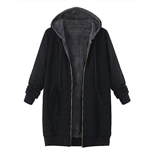 Yowablo Damen Strickjacke Vintage Casual Mantel Hoodie Zipper Hoodies Sweatjacke Langer Manteljacke Oversized Coat Outwear Kapuzenpullover mit Taschen (5XL,Schwarz) von Yowablo