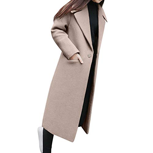 Yowablo Damen Wollmantel Übergangsjacke Mantel Jacke Mit Reverskragen Wollmantel mit Knopf und Langen Ärmeln (XL,Beige) von Yowablo
