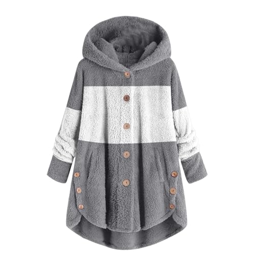 Yowablo Damenjacke 46 Damen-Plüschmantel mit gespleißten Knöpfen und Taschen, geteilt, modisch, lässig, langärmelig Mantel Oliv Damen (Grey, L) von Yowablo