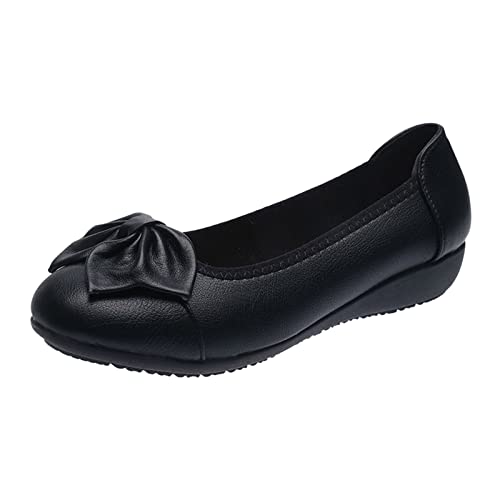 Yowablo Damenmode einfarbig Leder Schleife flache weiche Sohle flache Freizeitschuhe Tango Schuhe Damen von Yowablo