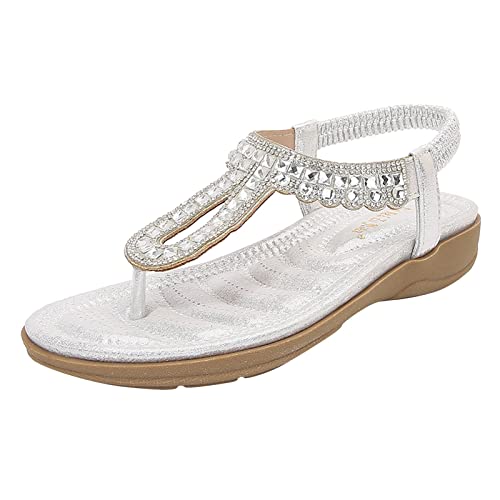 Yowablo Damenschuhe Dicke Sohlen mit Diamantsandalen Wasserdichte Sandalen im böhmischen Stil Damenschuhe (3-Silver, 38) von Yowablo