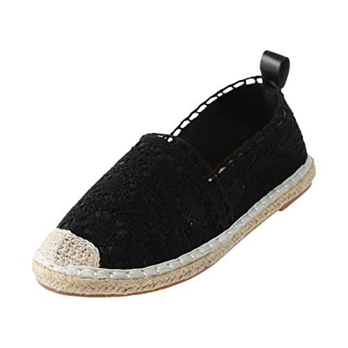 Frauen Hohlplattform-Freizeitschuhe Feste Farbe atmungsaktive Wohnungen Espadrille Schuhe Damen 40 Schwarz von Yowablo