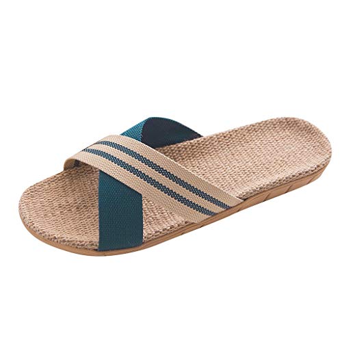 Yowablo Hausschuh Slipper Schuhe Pantoletten Mode Anti-Rutsch-Leinen Home Indoor Open Toe Flache Schuhe Strand Hausschuhe (42-43 EU,Blau) von Yowablo