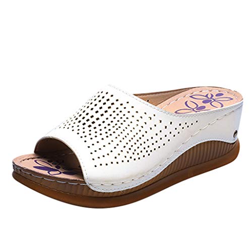 Yowablo Hausschuhe Damen Wedges Mode Stöckelschuhe Hollow Casual Fish Mouth Hausschuhe (40,Weiß) von Yowablo