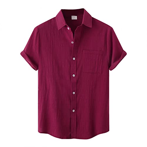 Yowablo Hemden Bluse Herren Frühling Einfarbig Umlegekragen Lässig Kurzarm (L,Rot) von Yowablo