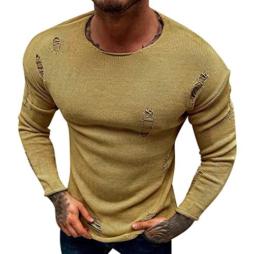 Yowablo Herren Baumwollhemd lässig modisch einfarbig langärmliges Revershemd Vintage Herren Kleidung (M,C-Gelb) von Yowablo