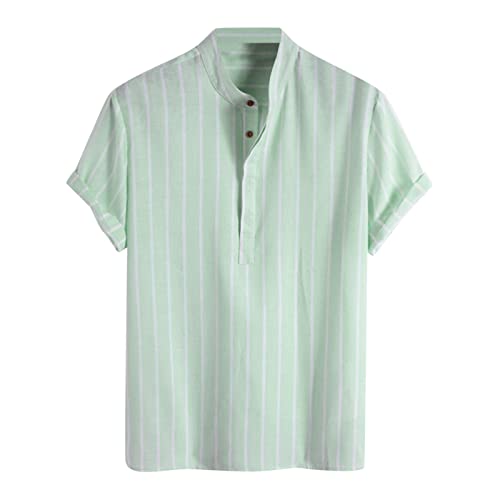 Yowablo Herren Casual Stripe Shirt Kurzarm Stehkragen Shirt Bluse Tops Hemd Anthrazit Herren von Yowablo