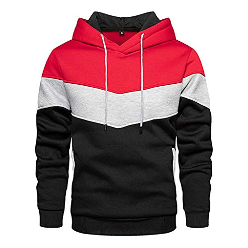 Yowablo Herren-Kapuzen-Sweatshirt mit Kapuze, Pullover, Kleidung, Trainingsanzug, langärmlig, Winter, lässig, Oberteil, Bluse XX-Small 1 Rot von Yowablo