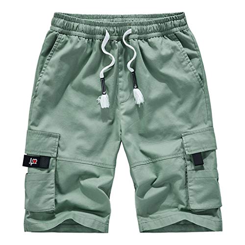 Yowablo Herren Shorts Bermuda Short Mehrfarbiger Overall mit Mehreren Taschen und elastischer Taille (3XL,Grün) von Yowablo