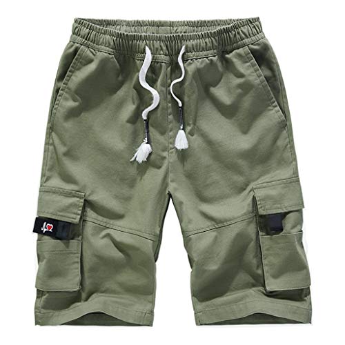 Yowablo Herren Shorts Bermuda Short Mehrfarbiger Overall mit Mehreren Taschen und elastischer Taille (8XL,Armeegrün) von Yowablo