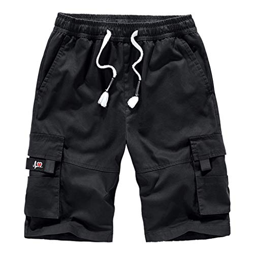 Yowablo Herren Shorts Bermuda Short Mehrfarbiger Overall mit Mehreren Taschen und elastischer Taille (8XL,Schwarz) von Yowablo
