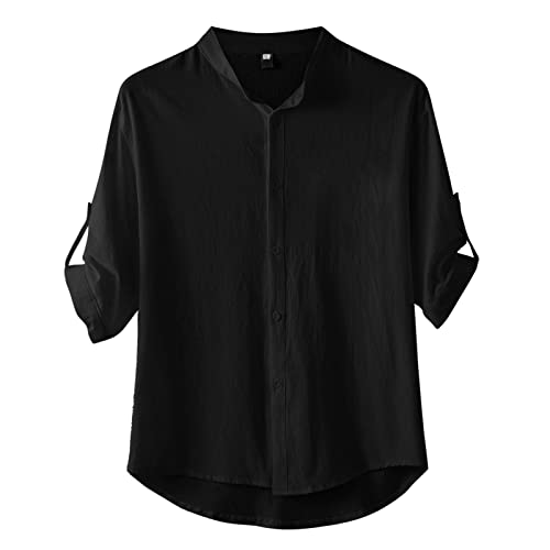 Yowablo Herren-Umlegekragen, lässig, solide, halbärmeliges Baumwoll-Leinen-Hemd mit Knöpfen Hemd Herren Camp von Yowablo