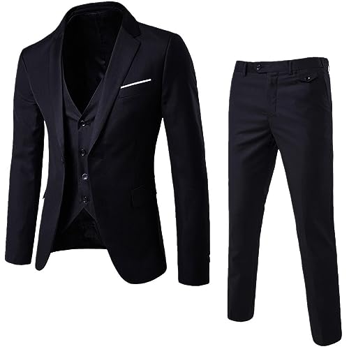 Yowablo Herrenanzug, schmaler 3-teiliger Anzug, Business-Hochzeit, Party, Jacke, Weste und Hosenmantel Günstig Kaufen (Black, S) von Yowablo