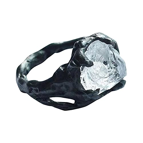 Yowablo Hip-Hop-Ring aus kreativem Persönlichkeitsimitat für Frauen mit unregelmäßigem Kristall, Größe 5-12 Mit Ringen von Yowablo