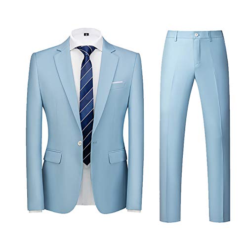 Yowablo Jacke Top Pants Herren Anzug Slim 2-teiliger Anzug Business Wedding Party Jacke Top Pants (4XL,2himmelblau) von Yowablo