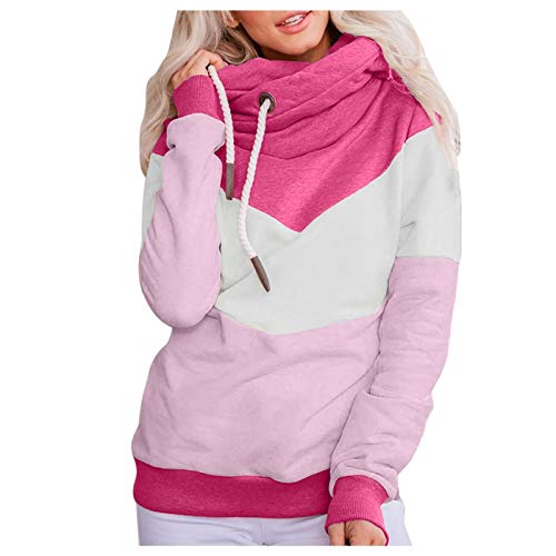 Yowablo Kapuzenpulli Damen Parka Sweater Hoodie Pullover Kapuzenpullover Damenmode Kontrastnähte (3XL,2Rosa) von Yowablo