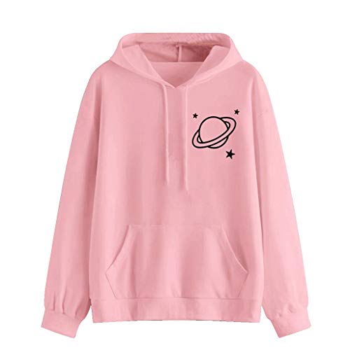 Yowablo Kapuzenpullover Damen Beiläufig Kapuzen Sweatshirt Hoodie Pullover Pullis Planet Gedruckt (L,4- Rosa) von Yowablo
