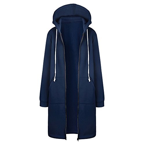 Yowablo Kapuzenpullover Sweatjacke Damen Strickjacke Casual Mantel Hoodie Zipper Hoodies Langer Manteljacke Oversized Coat Outwear (5XL,4- Blau) von Yowablo