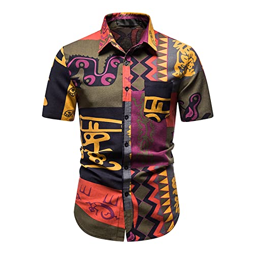 Yowablo Kurzärmliges Herrenhemd mit 3D-Digitaldruck und Taschenschnalle am Hemd Sportlich Herren (L,Braun) von Yowablo