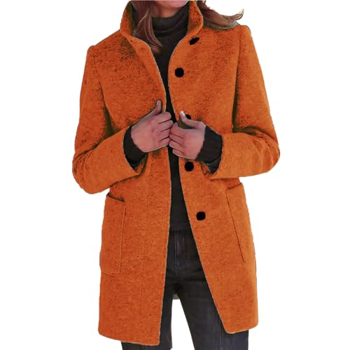 Yowablo Kurzmantel Damen Damen Woll-Cardigan-Mäntel mit Taschen, Damen-, langer Jackenmantel, modisch, einfarbig, lässig, vorne offen, Oberbekleidung Wintermantel Damen Warm Wolle (Orange, XL) von Yowablo