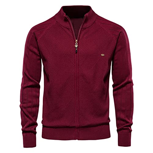 Yowablo Lässiger Reißverschluss für Herren, einfarbig, Jacquard, warmer Pullover, Strickjacke Dünne Herren Strickjacke Schwarz von Yowablo