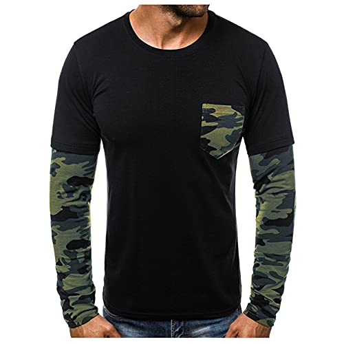 Yowablo Langarmshirt Regular Fit Freizeit T-Shirt Top Herren Sommer Slim Casual Camouflage Bedruckte Langarmbluse (L,3schwarz) von Yowablo