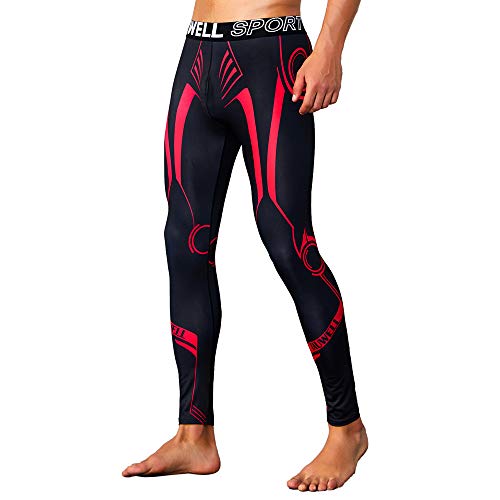 Yowablo Leggings Herren Kompression Lang Hosen Grundschicht Schnelltrocknende atmungsaktive Strumpfhose für Sport Fashion (XXL,2- rot) von Yowablo