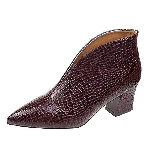 Yowablo Mode Herbst Damen Stiefeletten Chunky Heel Mid Heel Schlangendruck Einfarbig Spitzschuh Bequemer Slip On Hausschuhe Damen Schwarz von Yowablo