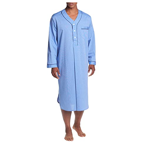 Yowablo Muslim Solid Herren Lose Farbe Langarm Robe Nachthemd Mode Herrenbluse Jeanshemden Herren Langarm (3XL,Hellblau) von Yowablo